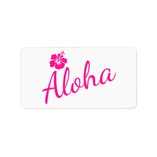 Original pink text design ALOHA and flower Label
