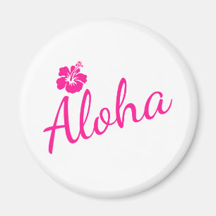 Original pink text design ALOHA and flower Magnet
