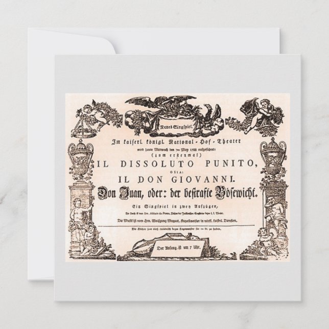 Original playbill, Vienna premiere of Don Giovanni Card (Front)
