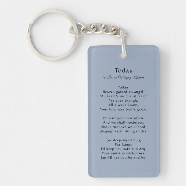 Original Poem & Pet Photo Blue Grey Key Ring (Front)