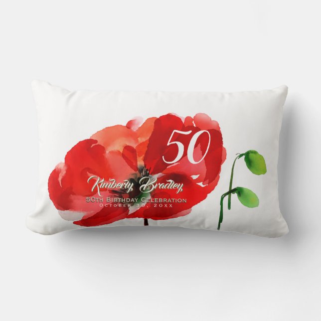 Original Poppy watercolors 50th Birthday Lu Pillow (Front)
