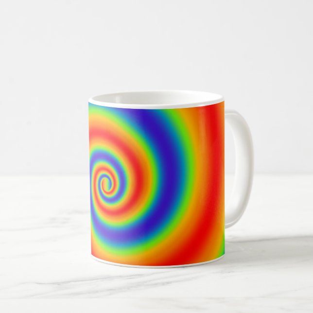 Original Rainbow Gradient Colourful Spiral Effect Coffee Mug (Front Right)