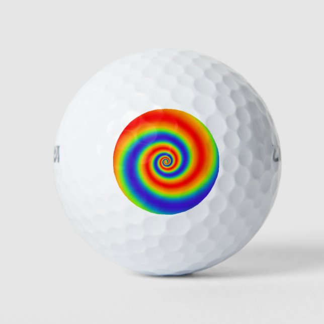 Original Rainbow Gradient Colourful Spiral Effect Golf Balls (Front)