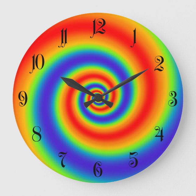 Original Rainbow Gradient Colourful Spiral Effect Large Clock (Front)
