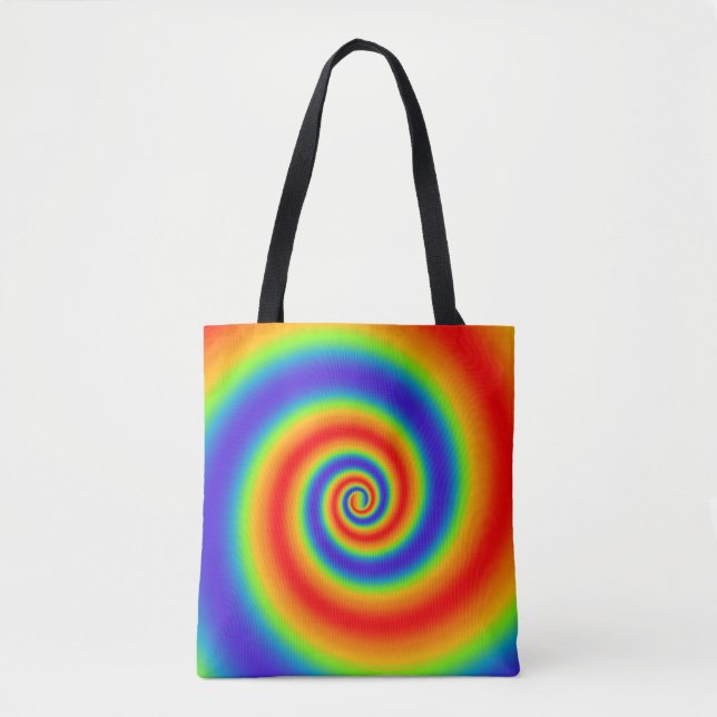 Original Rainbow Gradient Colourful Spiral Effect Tote Bag (Front)