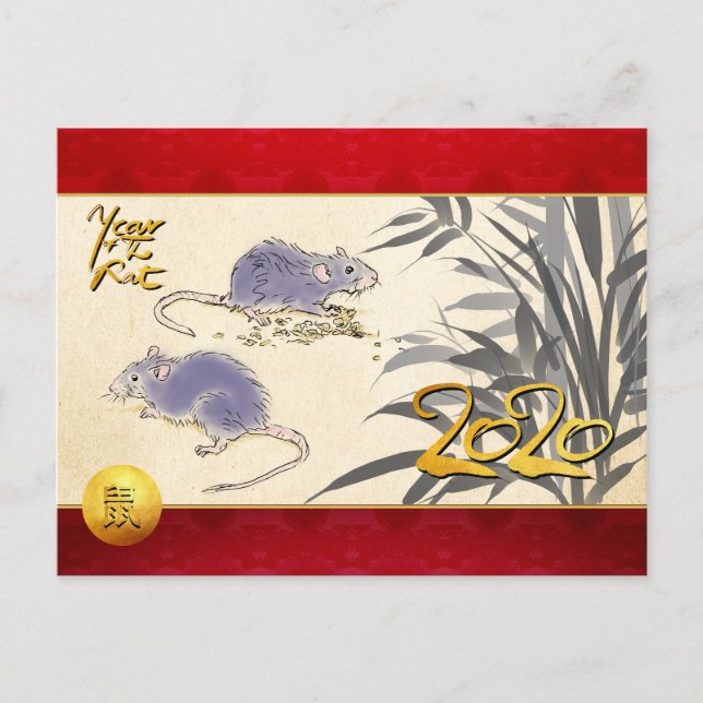 Original Rats Bamboo painting 2020 HIP Invitation Postcard (Front)