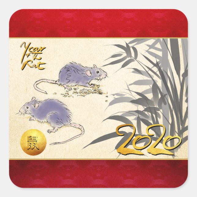 Original Rats Bamboo painting 2020 Sq Sticker (Front)
