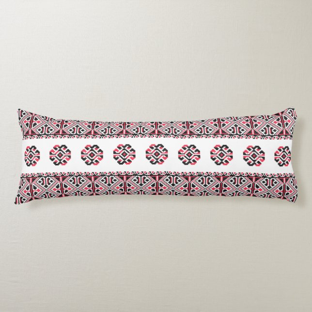 Original Red and Black cross-stitch Pattern Body Cushion (Front)