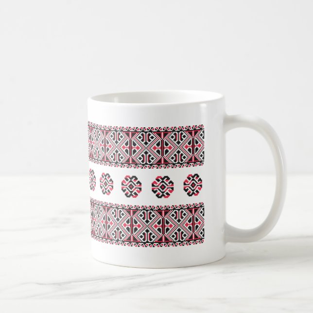 Original Red and Black cross-stitch Pattern Coffee Mug (Right)