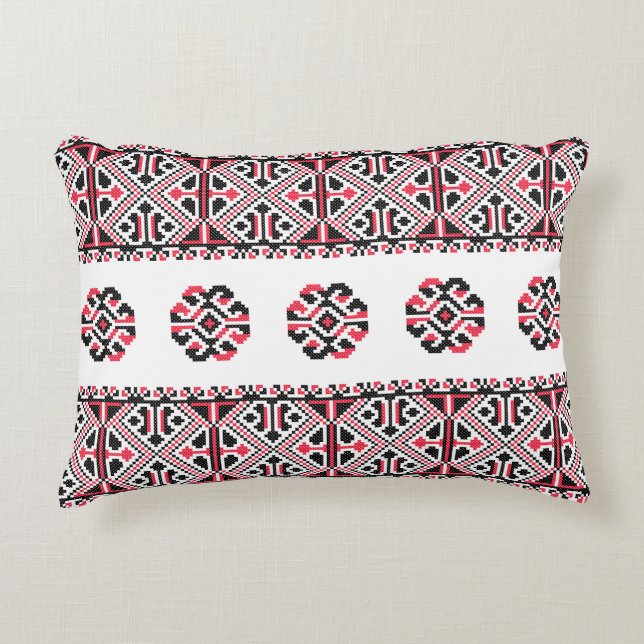 Original Red and Black cross-stitch Pattern Decorative Cushion (Front)