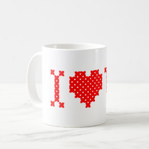Original Red Cross-Stitch Text Design A LOVE YOU Coffee Mug