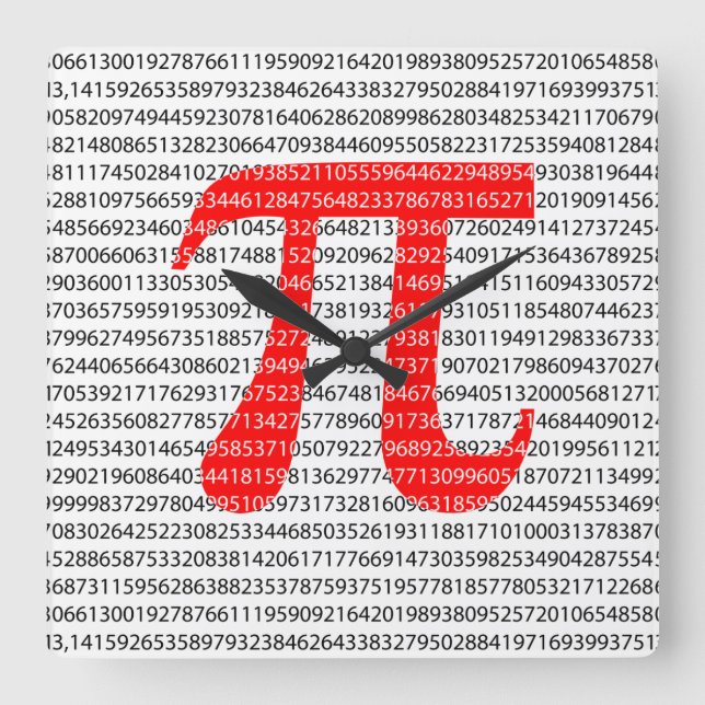 Original red number pi day mathematical symbol square wall clock (Front)