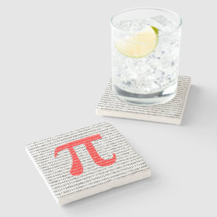 Original red number pi day mathematical symbol stone coaster