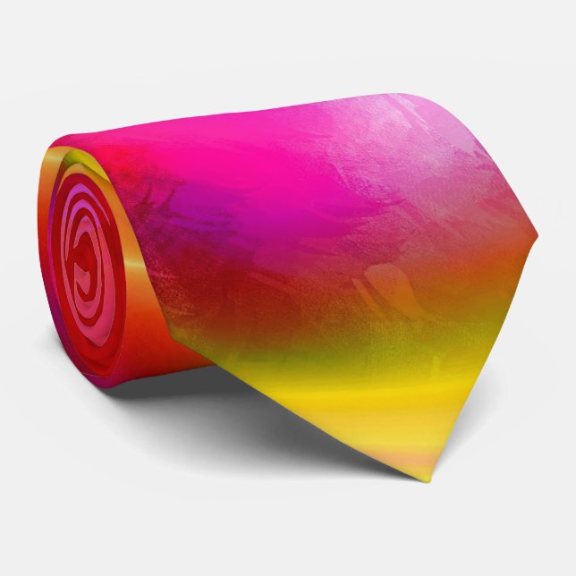 Original Red Pink Yellow Abstract Art Tie (Rolled)