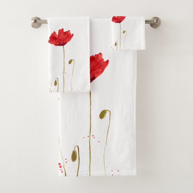 Original Red Poppies Flowers Floral Garden Fresh Bath Towel Set (Insitu)