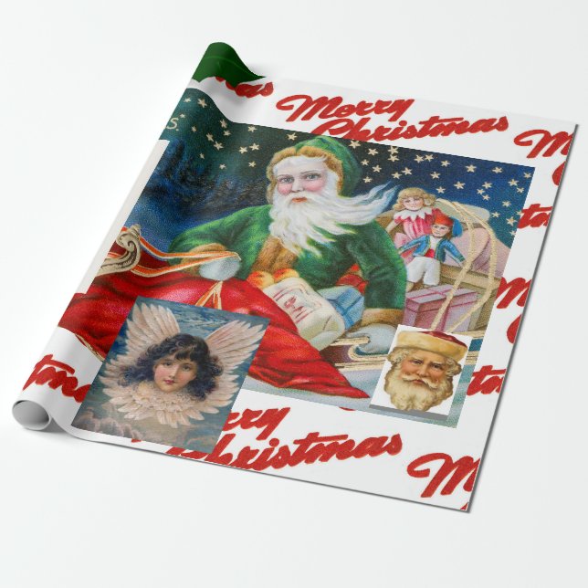 ORIGINAL RETRO CHRISTMAS COLLAGE WRAPPING PAPER (Unrolled)