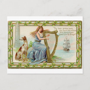 Original Saint patrick's day harp & lady Postcard