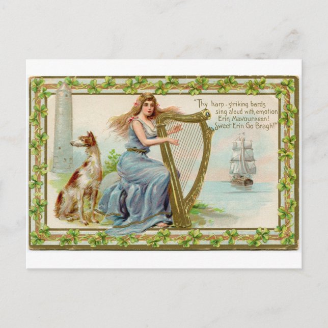 Original Saint patrick's day harp & lady Postcard (Front)