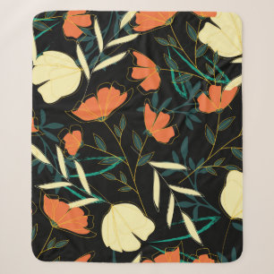 Original seamless pattern with bright tropical lea sherpa blanket
