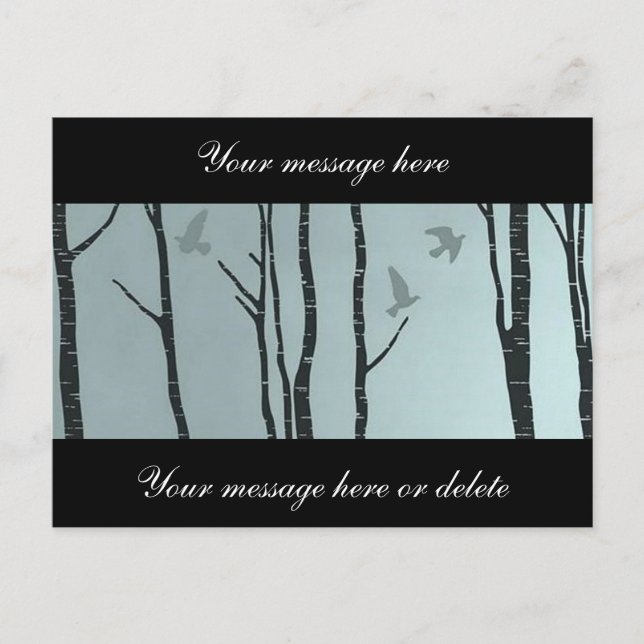 Original silver birch, bird - wedding, civil postcard (Front)