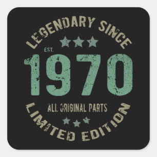 Original Since 1970 Vintage Legend Birthday Gift Square Sticker