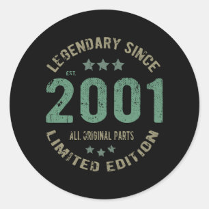 Original Since 2001 Vintage Legend Birthday Gift Classic Round Sticker