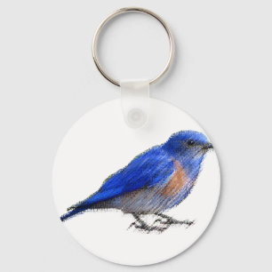 Original sketch of a blue bird (bluebird) key ring
