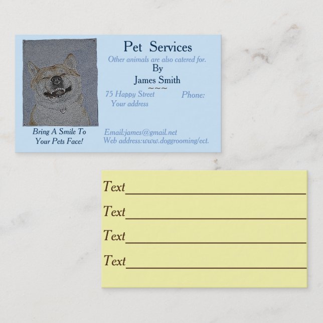 original smiling dog picture pet care services business card (Front/Back)