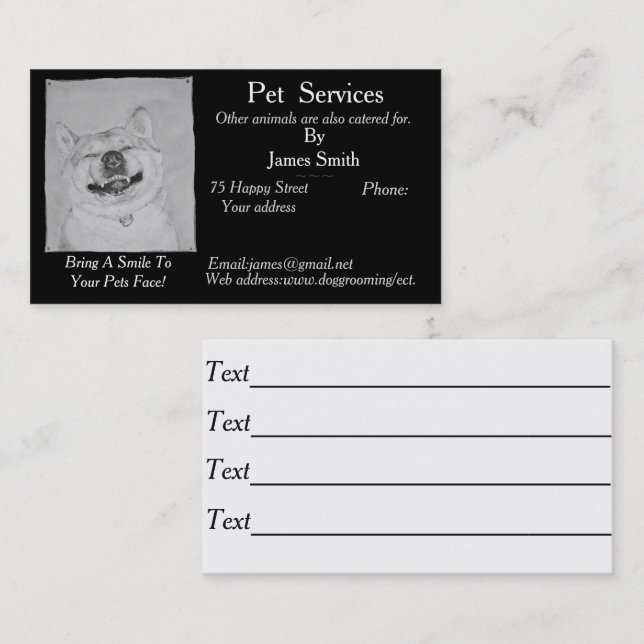 original smiling happy dog picture pet care business card (Front/Back)