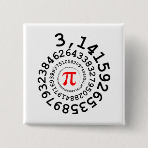 Original spiral of digits Pi number 3,14... 15 Cm Square Badge