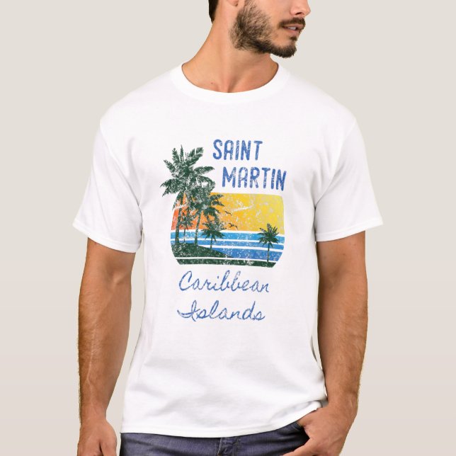 Original St. Martin Caribbean Islands Distressed P T-Shirt (Front)