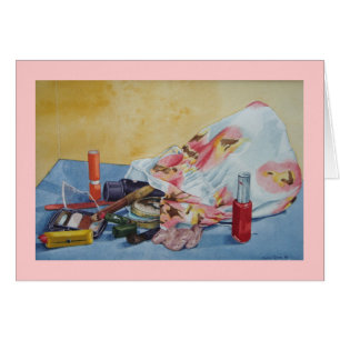 original still life picture of vintage make up bag