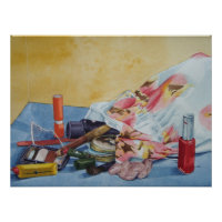 original still life picture of vintage make up bag