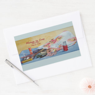 original still life picture of vintage make up bag rectangular sticker