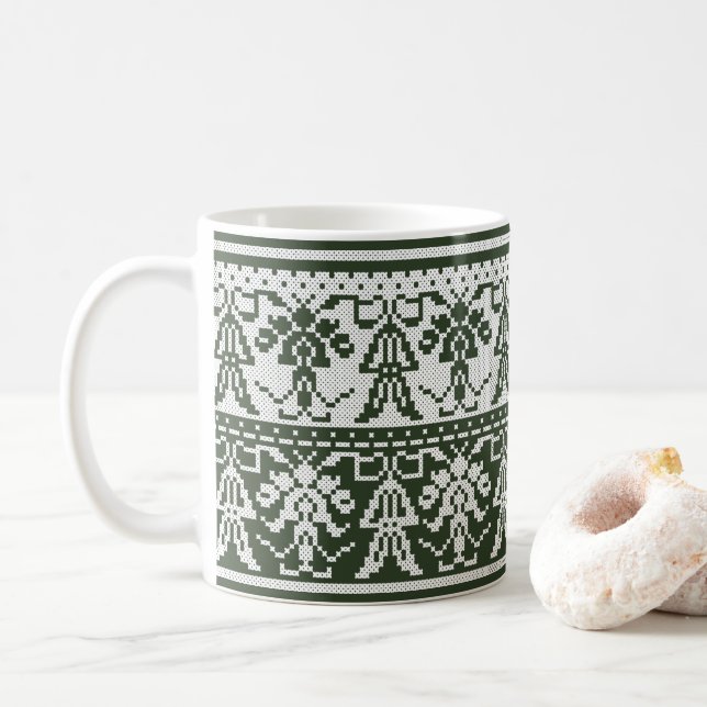 Original Style White isolated cross-stitch pattern Coffee Mug (With Donut)