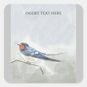 Original Swallow Bird drawing Square Sticker
