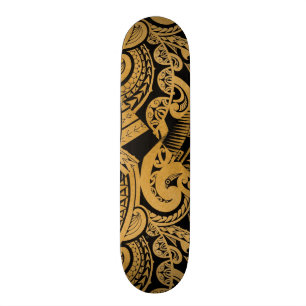 original tattoo drawing on wood island style skateboard