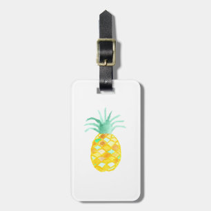 Original teal orange green watercolor pineapple luggage tag