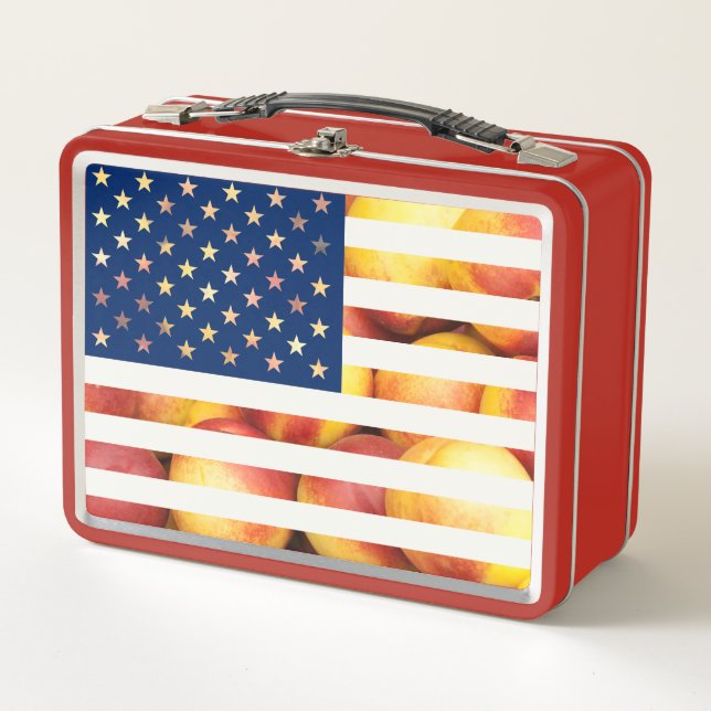 Original Template Patriotic American Flag July 4 Metal Lunch Box (Front)