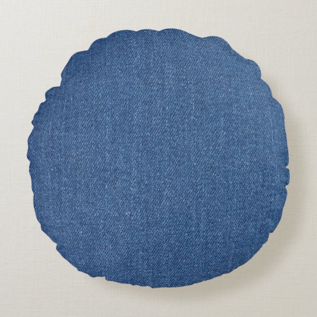 Original textile fabric blue fashion jean denim round cushion (Front)