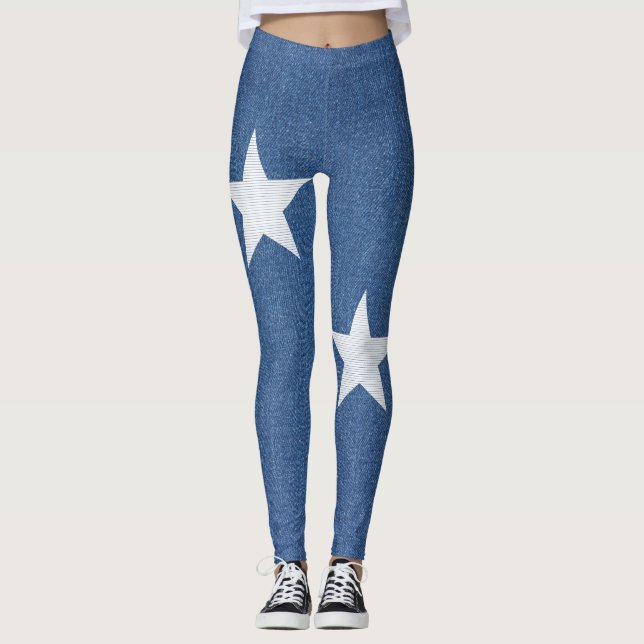 Original textile fabric blue fashion jean & star leggings (Front)