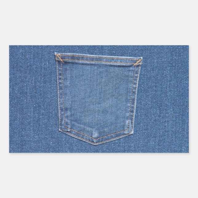 Original textile fabric blue fashion jeans pocket rectangular sticker (Front)