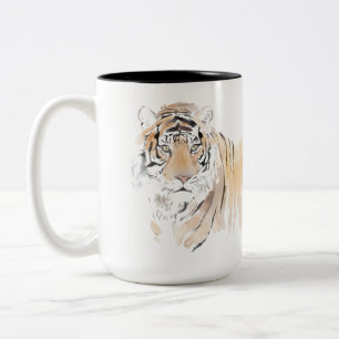 Original Tiger Watercolor Chinese Zodiac Monogram Two-Tone Coffee Mug