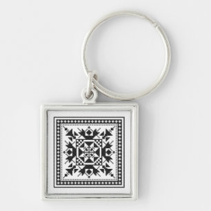 Original traditional ethnic Black cross-stitch Key Ring
