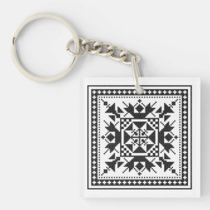 Original traditional ethnic Black cross-stitch Key Ring