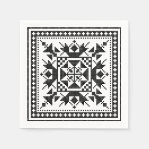 Original traditional ethnic Black cross-stitch Napkin