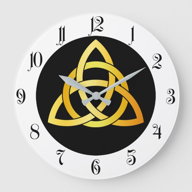 Original Triquetra circle celtic knot Ireland gold Large Clock (Front)