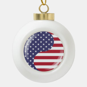 Original USA patriotic Ying Yang Symbol Ceramic Ball Christmas Ornament
