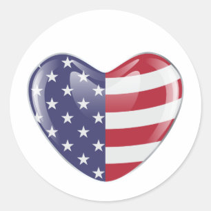 Original USA symbol American flag on a heart shape Classic Round Sticker