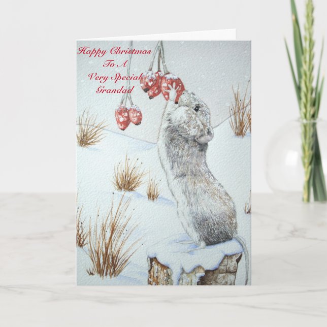 original verse cute mouse wildlife snow scene holiday card (Front)